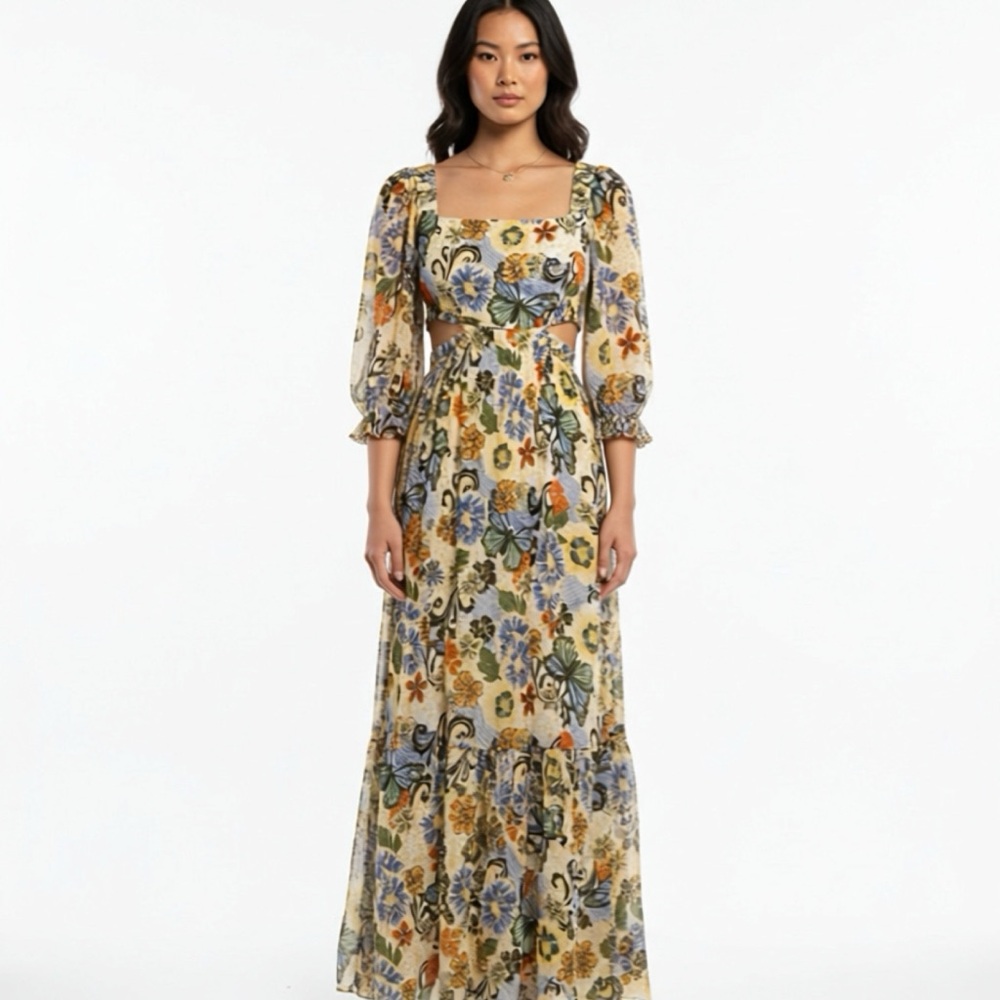 Buffalo Jeans Kerry Butterfly print maxi-dress SZ L